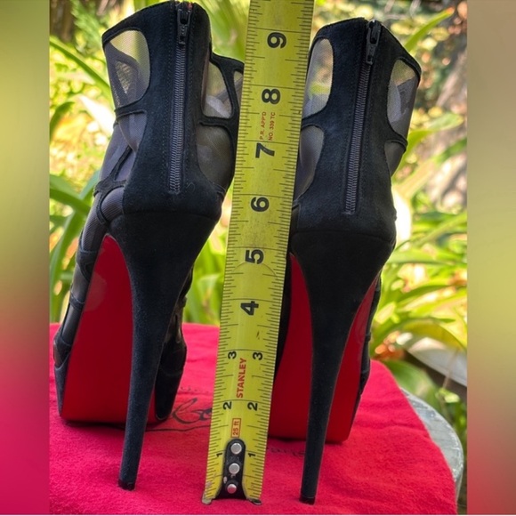 Louboutin altarakna black suede mesh ankle booties heeled platform peep toe - Picture 6 of 7